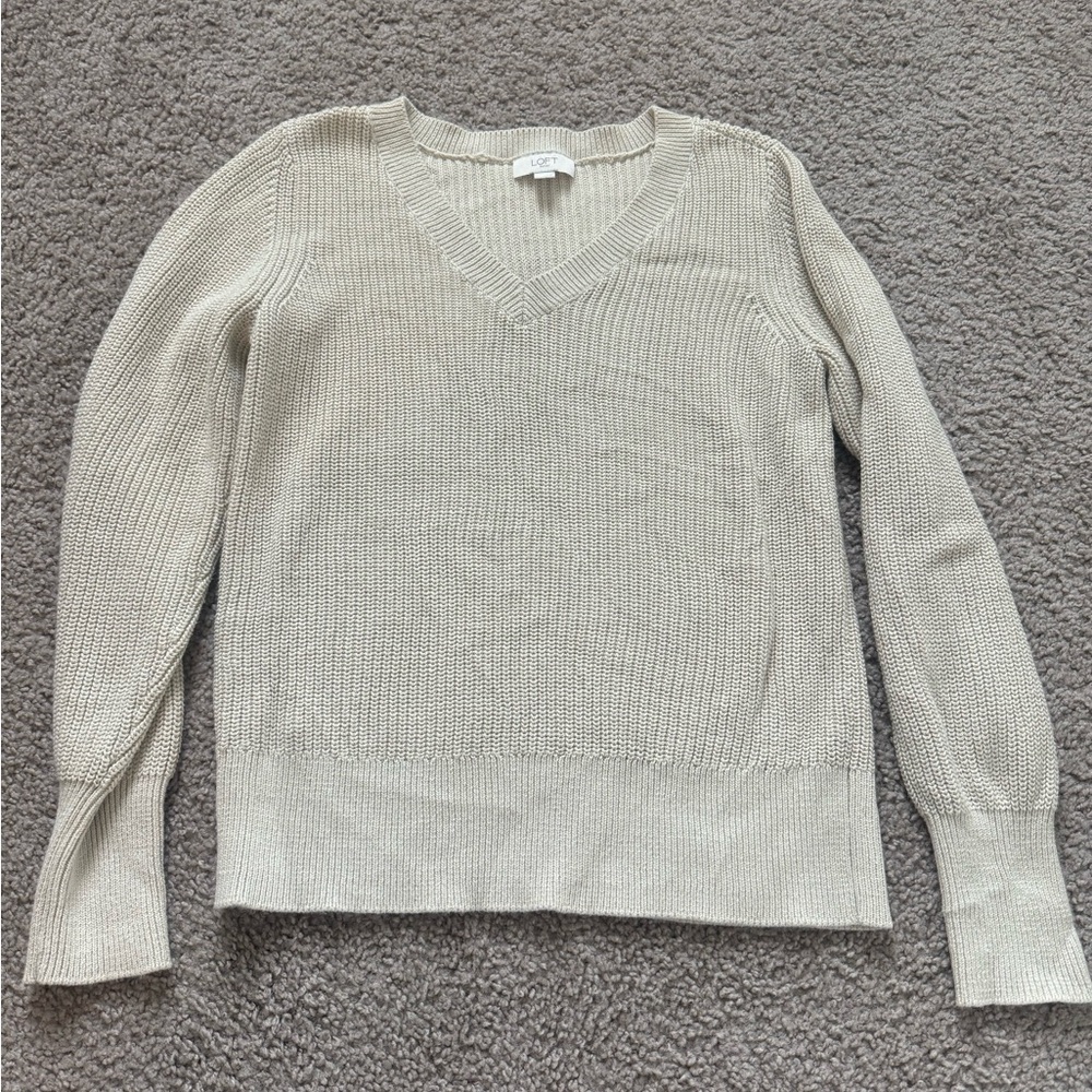 LOFT Women's V-Neck Sweater in Cream